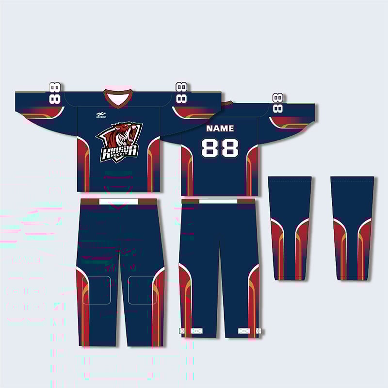 Σετ χόκεϊ επί πάγου με μεταξοτυπία, ελεύθερη γραμμή με μακριά μανίκια, προσωπικός σχεδιασμός, για προπονήσεις και αγώνες, 100% πολυεστέρας