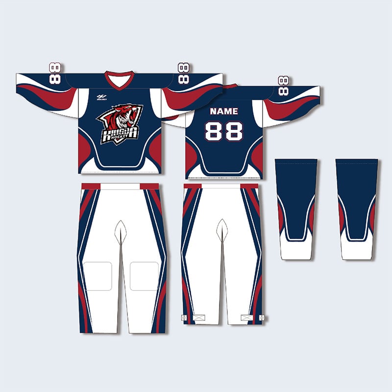 Σετ χόκεϊ επί πάγου με μεταξοτυπία, ελεύθερη γραμμή με μακριά μανίκια, προσωπικός σχεδιασμός, για προπονήσεις και αγώνες, 100% πολυεστέρας