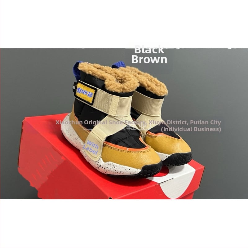 Gyerekeknek készült fleece-bélelt, magas téli csizma, uniszex, habos talpú, vastag szigetelés