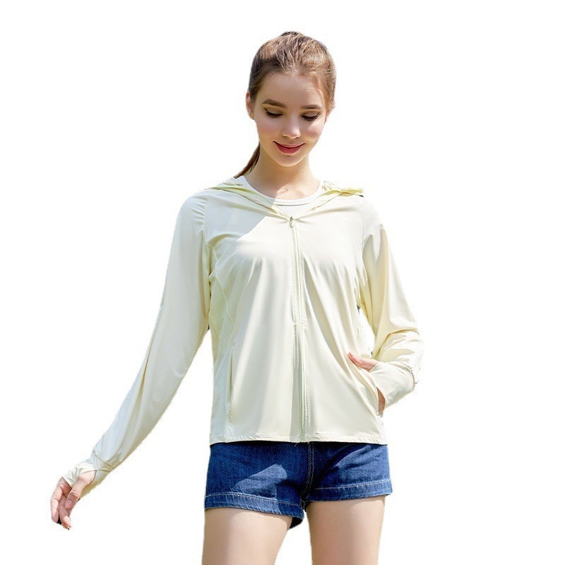 Bluza feminină cu protecție solară din nylon, senzație răcoroasă, croială slim, mâneci lungi, subțire și respirabilă, UPF50+, stil Harajuku