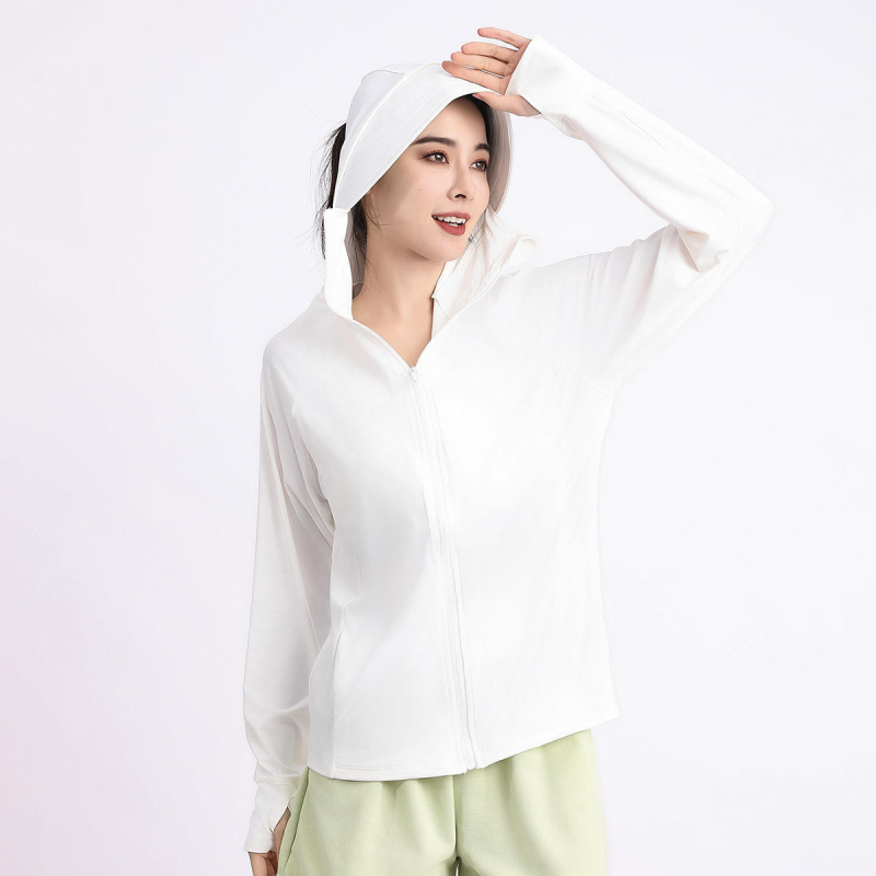 Bluza feminină cu protecție solară din nylon, senzație răcoroasă, croială slim, mâneci lungi, subțire și respirabilă, UPF50+, stil Harajuku