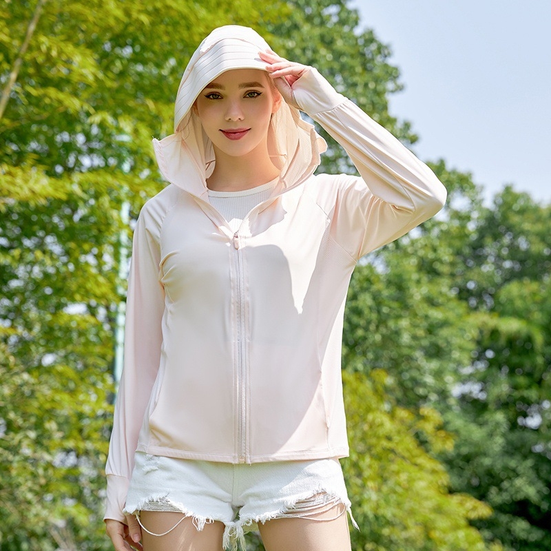 Bluza feminină cu protecție solară din nylon, senzație răcoroasă, croială slim, mâneci lungi, subțire și respirabilă, UPF50+, stil Harajuku