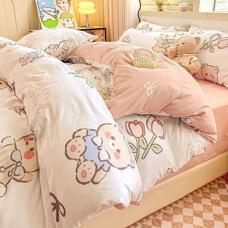 Sunny Day set lenjerie de pat, patru piese, poliester, desen animat, imprimare reactiva