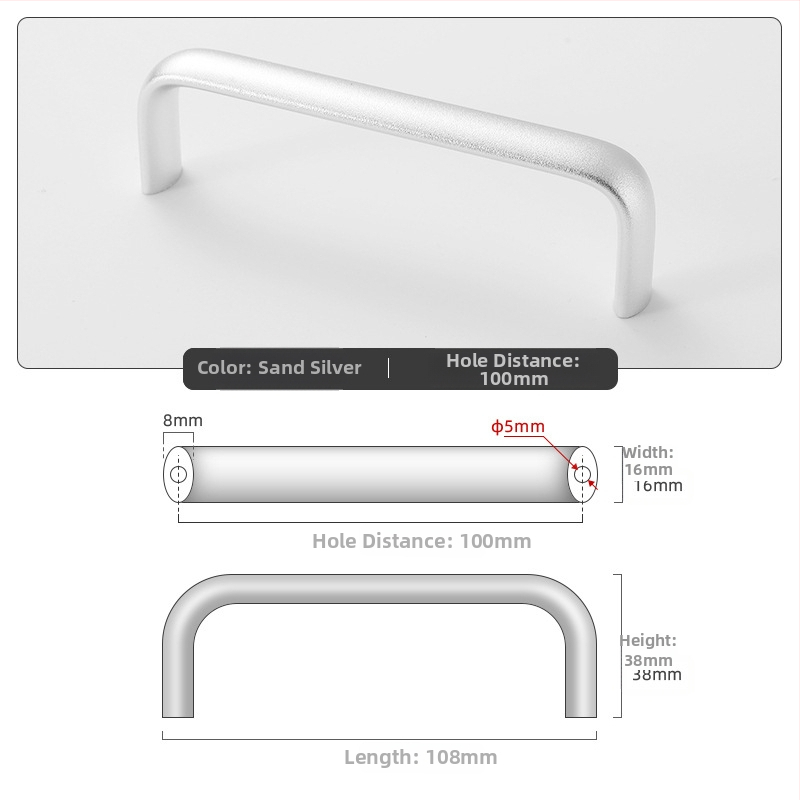 Овална алуминиева дръжка за шкаф, модел 162, East Wave, анодирано покритие, регулируемо разстояние между монтажните отвори