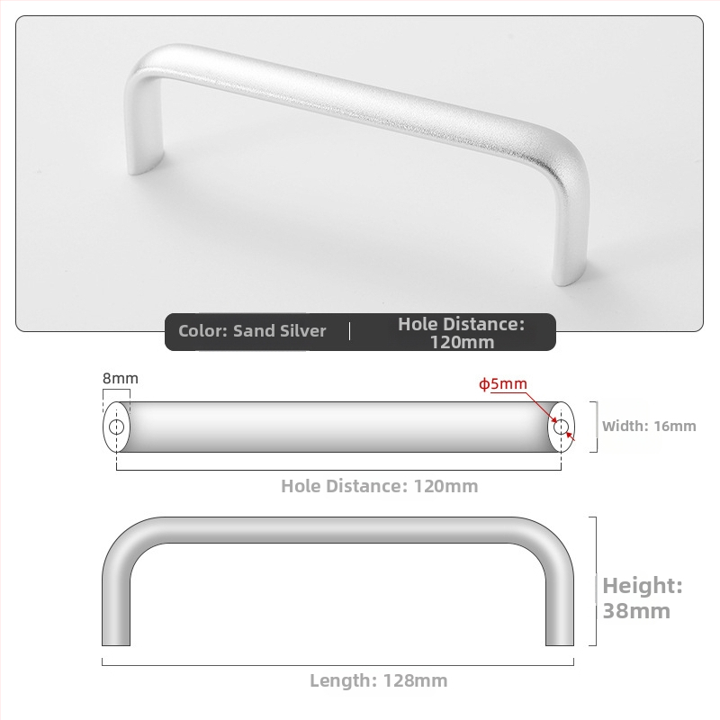 Овална алуминиева дръжка за шкаф, модел 162, East Wave, анодирано покритие, регулируемо разстояние между монтажните отвори