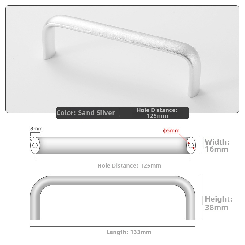 Овална алуминиева дръжка за шкаф, модел 162, East Wave, анодирано покритие, регулируемо разстояние между монтажните отвори