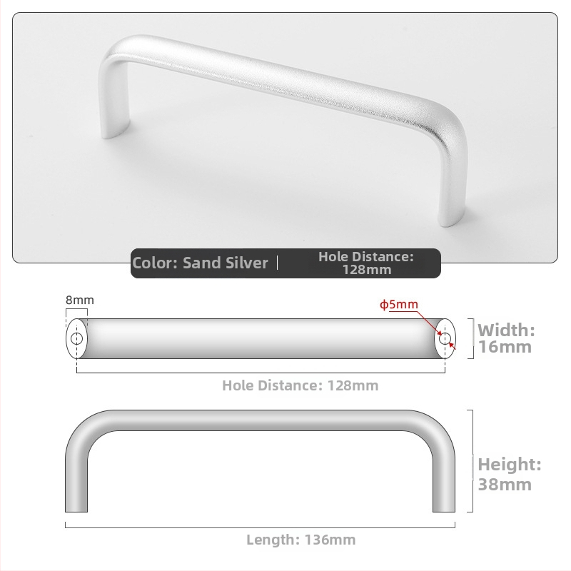 Овална алуминиева дръжка за шкаф, модел 162, East Wave, анодирано покритие, регулируемо разстояние между монтажните отвори
