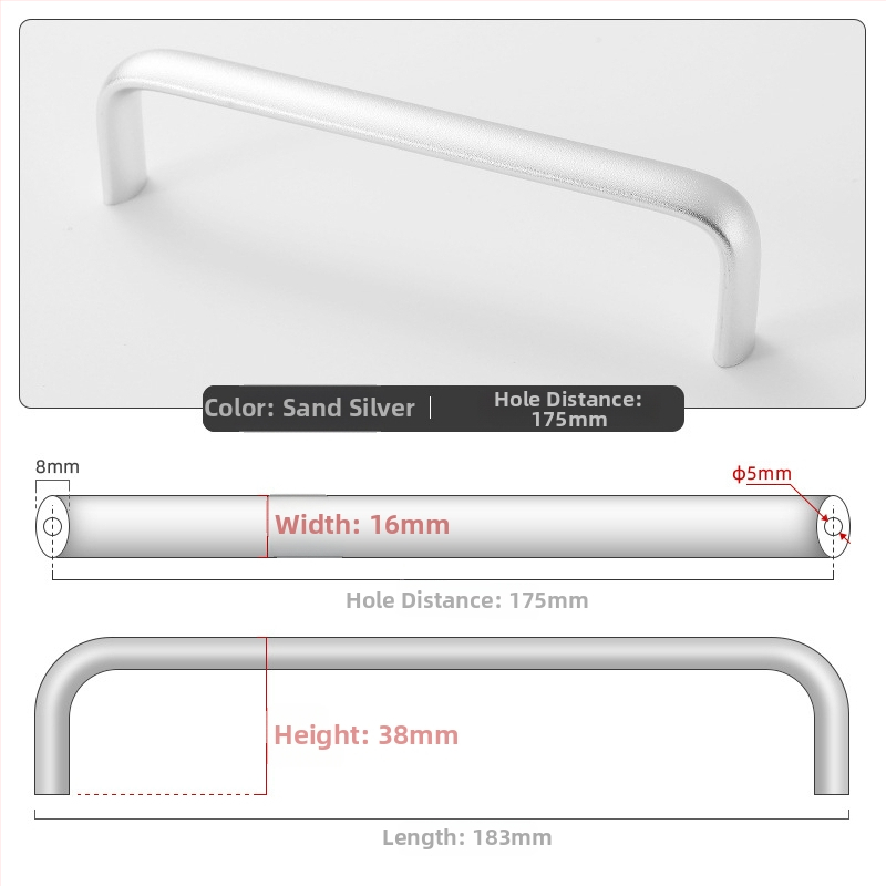 Овална алуминиева дръжка за шкаф, модел 162, East Wave, анодирано покритие, регулируемо разстояние между монтажните отвори