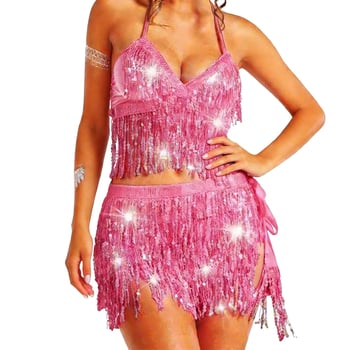 Set costum dans Belly Dance - Top paiete cu franjuri la talie, poliester, cod produs T074, primăvară 2026