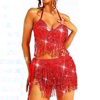 Set costum dans Belly Dance - Top paiete cu franjuri la talie, poliester, cod produs T074, primăvară 2026