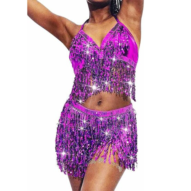 Set costum dans Belly Dance - Top paiete cu franjuri la talie, poliester, cod produs T074, primăvară 2026