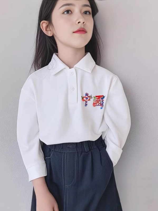 Παιδικό πόλο από 100% βαμβάκι, unisex, μακριά μανίκια, με γιακά πόλο, για ηλικίες 3–8 ετών