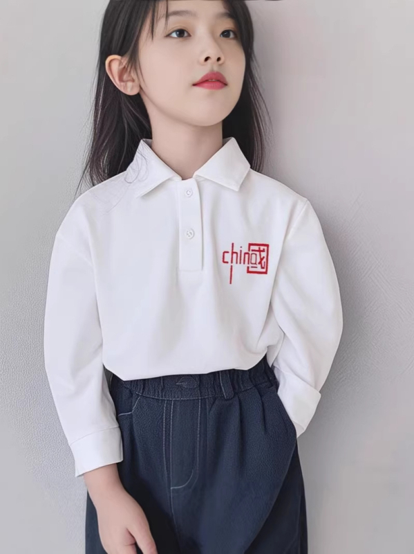 Παιδικό πόλο από 100% βαμβάκι, unisex, μακριά μανίκια, με γιακά πόλο, για ηλικίες 3–8 ετών