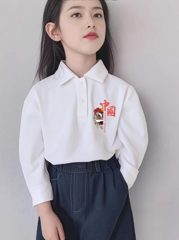 Παιδικό πόλο από 100% βαμβάκι, unisex, μακριά μανίκια, με γιακά πόλο, για ηλικίες 3–8 ετών