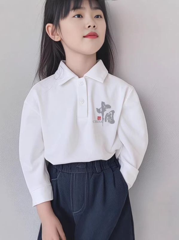 Παιδικό πόλο από 100% βαμβάκι, unisex, μακριά μανίκια, με γιακά πόλο, για ηλικίες 3–8 ετών