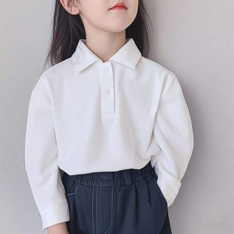 Παιδικό πόλο από 100% βαμβάκι, unisex, μακριά μανίκια, με γιακά πόλο, για ηλικίες 3–8 ετών