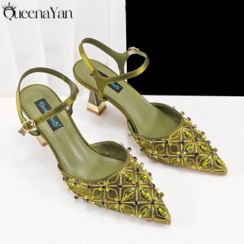 Set ženskih večernjih cipela i torbice — kvadratni clutch s kristalima i ručno šivanim visokim potpeticama; vrh: oštar; visina potpetice 6–8 cm; gornji materijal: Super Fiber; ulošak PU