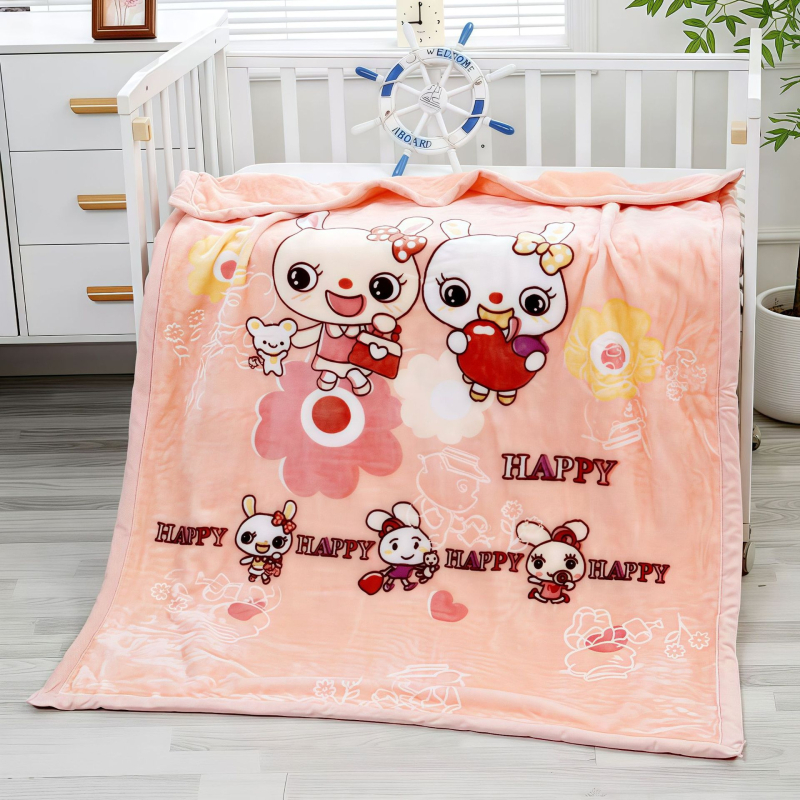 Kétoldalas, vastagabb gyerek pléd, korall velúr, poliészter, egész éves használatra, újszülötttől 6 éves korig