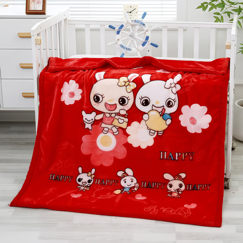 Kétoldalas, vastagabb gyerek pléd, korall velúr, poliészter, egész éves használatra, újszülötttől 6 éves korig