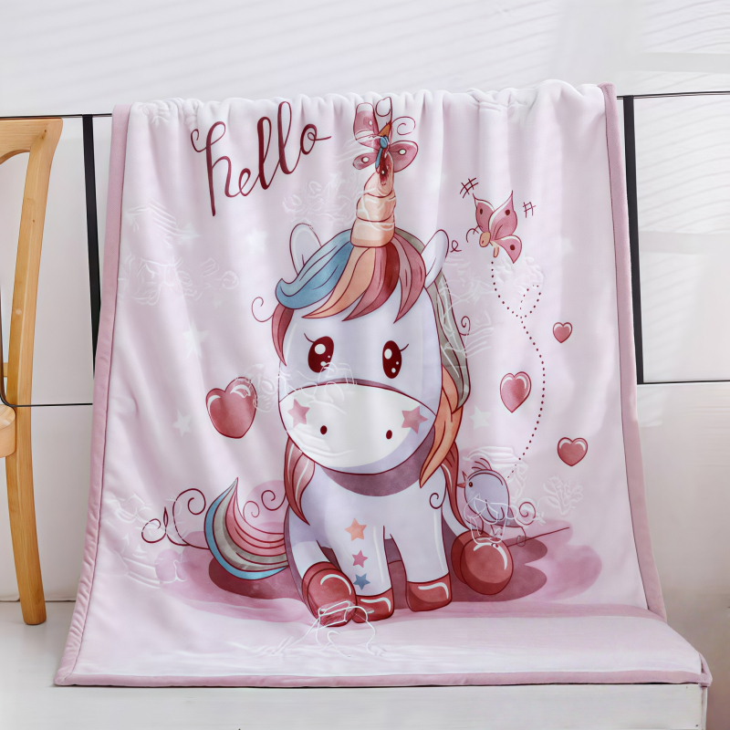 Kétoldalas, vastagabb gyerek pléd, korall velúr, poliészter, egész éves használatra, újszülötttől 6 éves korig