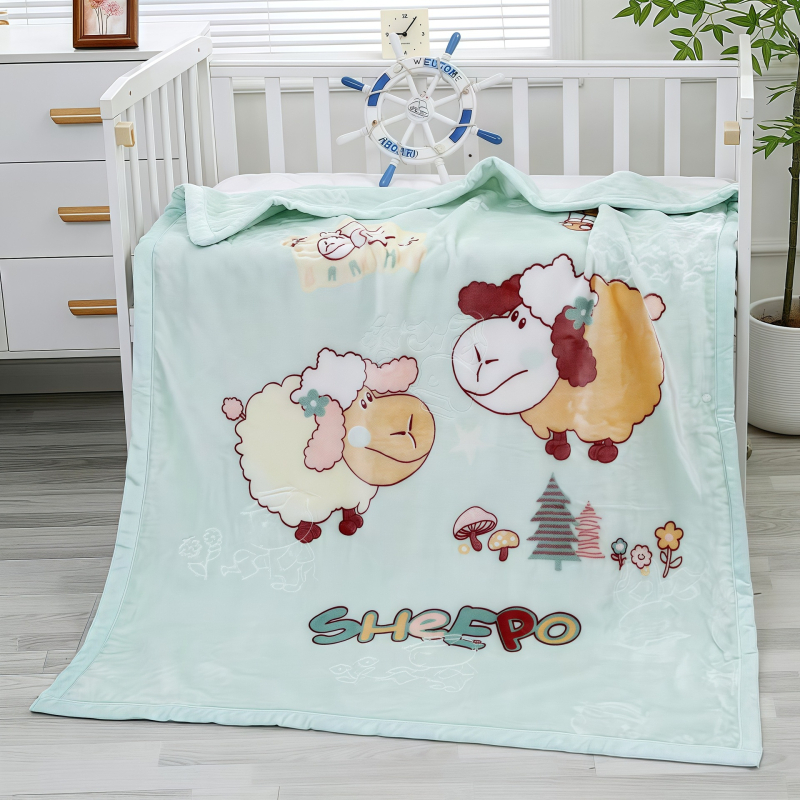 Kétoldalas, vastagabb gyerek pléd, korall velúr, poliészter, egész éves használatra, újszülötttől 6 éves korig