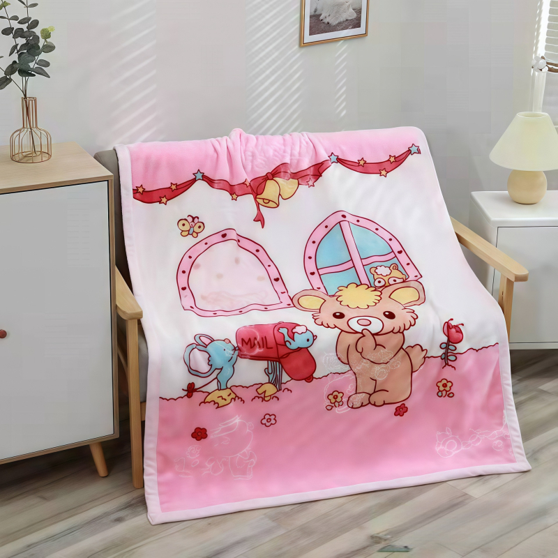 Kétoldalas, vastagabb gyerek pléd, korall velúr, poliészter, egész éves használatra, újszülötttől 6 éves korig