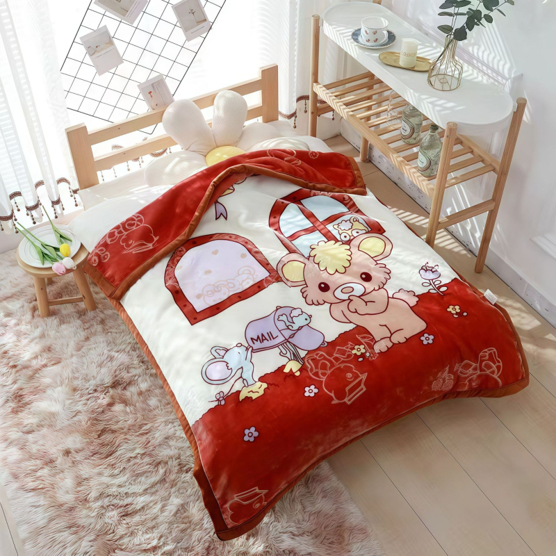 Kétoldalas, vastagabb gyerek pléd, korall velúr, poliészter, egész éves használatra, újszülötttől 6 éves korig