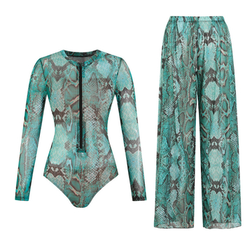 Costum de baie pentru femei cu mânecă lungă, protecție solară UPF40+, croială lejeră, material poliester-spandex, stil european-american cu imprimeu