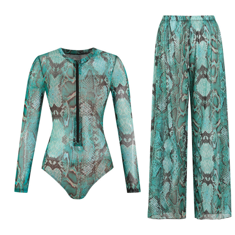 Costum de baie pentru femei cu mânecă lungă, protecție solară UPF40+, croială lejeră, material poliester-spandex, stil european-american cu imprimeu