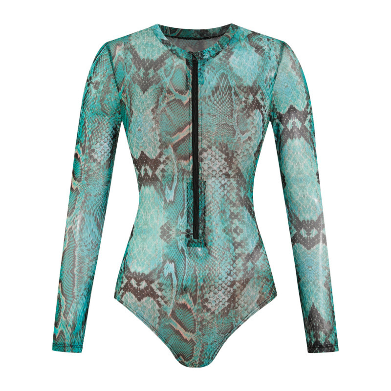 Costum de baie pentru femei cu mânecă lungă, protecție solară UPF40+, croială lejeră, material poliester-spandex, stil european-american cu imprimeu