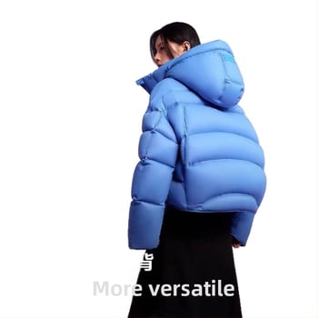 Dámska bunde s kapucňou, hrubá izolácia, nylonová látka, výplň kačacím perom 51–55%, stredná dĺžka, zips