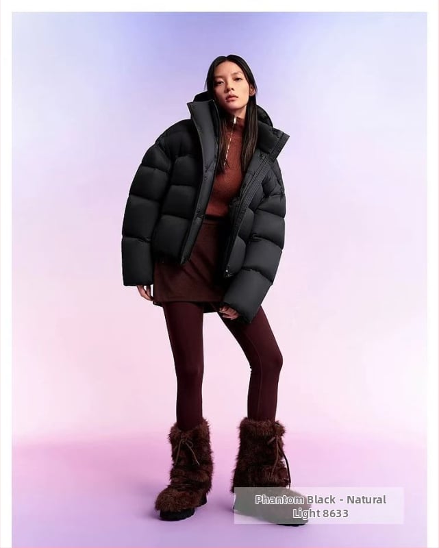 Dámska bunde s kapucňou, hrubá izolácia, nylonová látka, výplň kačacím perom 51–55%, stredná dĺžka, zips