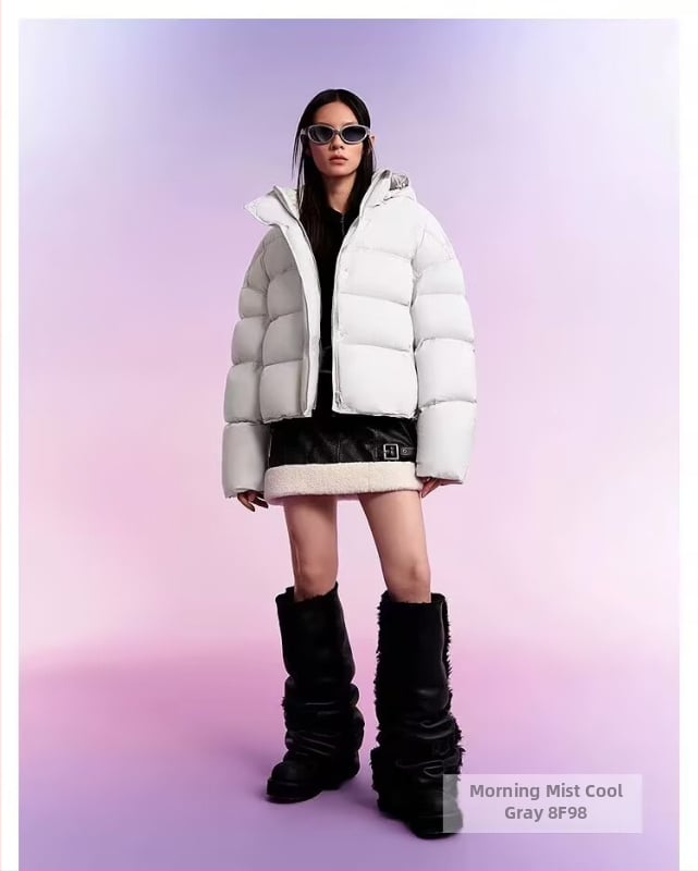 Dámska bunde s kapucňou, hrubá izolácia, nylonová látka, výplň kačacím perom 51–55%, stredná dĺžka, zips