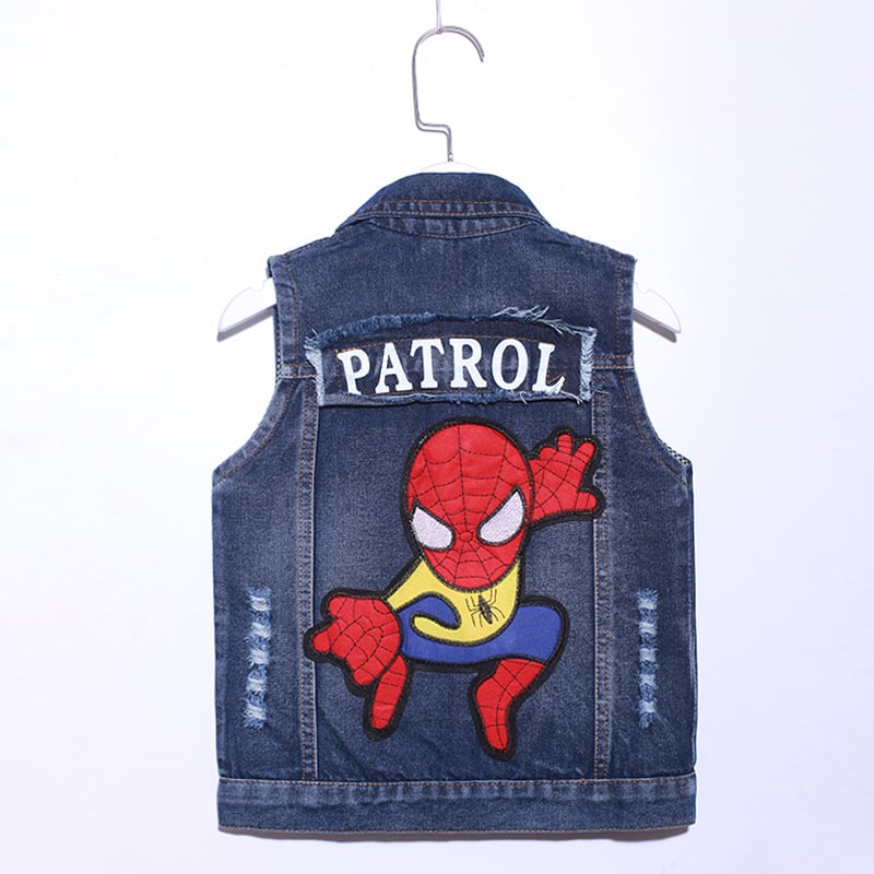 Παιδικό τζιν γιλέκο με μοτίβο καρτούν, ελαφρύ ύφασμα με 80% βαμβάκι, στυλ καρντιγκαν, για άνοιξη και φθινόπωρο