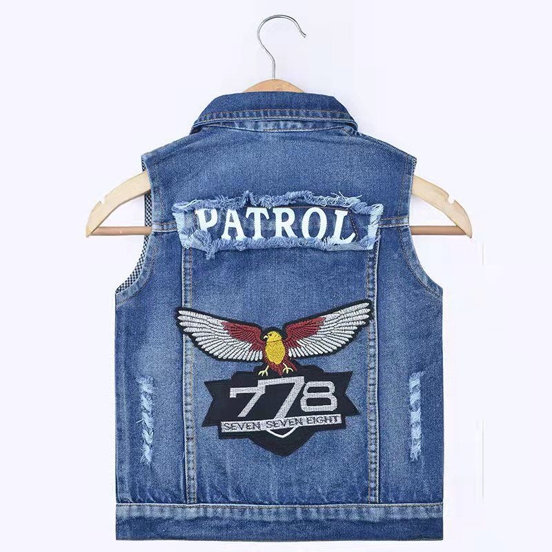 Παιδικό τζιν γιλέκο με μοτίβο καρτούν, ελαφρύ ύφασμα με 80% βαμβάκι, στυλ καρντιγκαν, για άνοιξη και φθινόπωρο