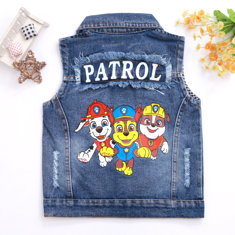 Παιδικό τζιν γιλέκο με μοτίβο καρτούν, ελαφρύ ύφασμα με 80% βαμβάκι, στυλ καρντιγκαν, για άνοιξη και φθινόπωρο