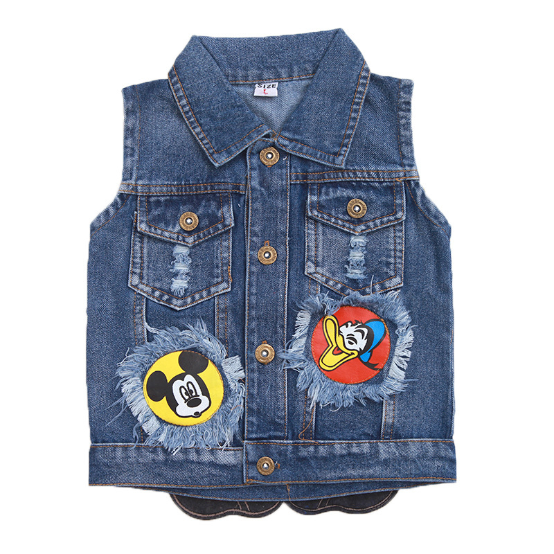 Παιδικό τζιν γιλέκο με μοτίβο καρτούν, ελαφρύ ύφασμα με 80% βαμβάκι, στυλ καρντιγκαν, για άνοιξη και φθινόπωρο