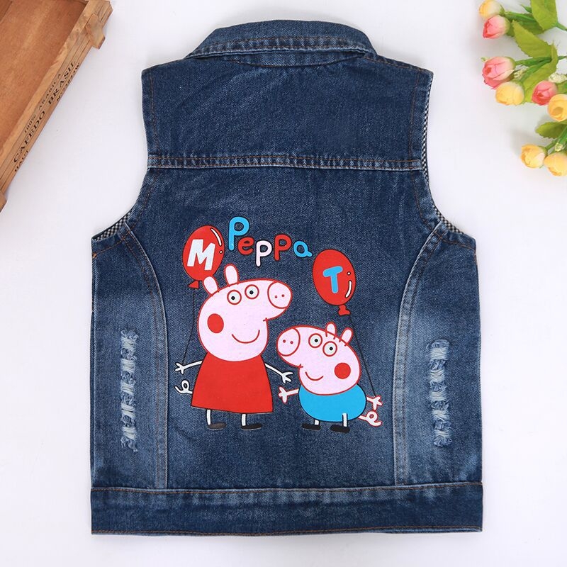 Παιδικό τζιν γιλέκο με μοτίβο καρτούν, ελαφρύ ύφασμα με 80% βαμβάκι, στυλ καρντιγκαν, για άνοιξη και φθινόπωρο