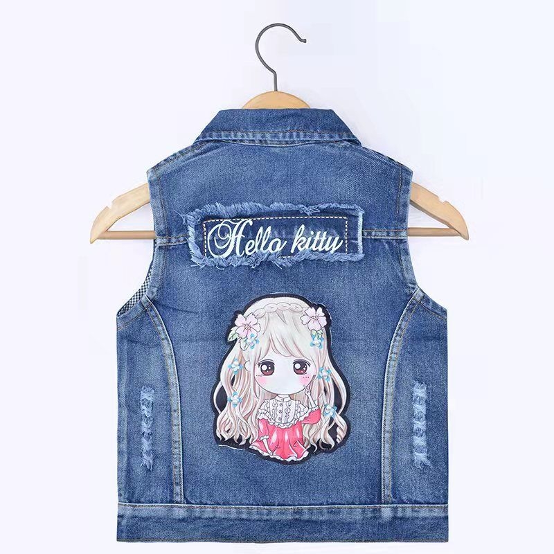 Παιδικό τζιν γιλέκο με μοτίβο καρτούν, ελαφρύ ύφασμα με 80% βαμβάκι, στυλ καρντιγκαν, για άνοιξη και φθινόπωρο