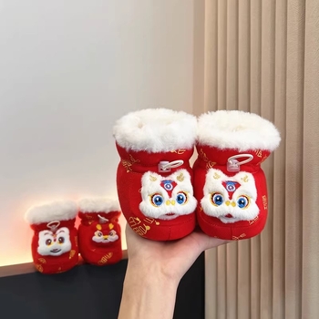 Σετ βρεφικά παπούτσια με επένδυση φλίς και κάλτσες — παχιά σόλα από βαμβάκι, επάνω μέρος από βαμβάκι, αντιολισθητικά και ζεστά, για 6–12 μηνών