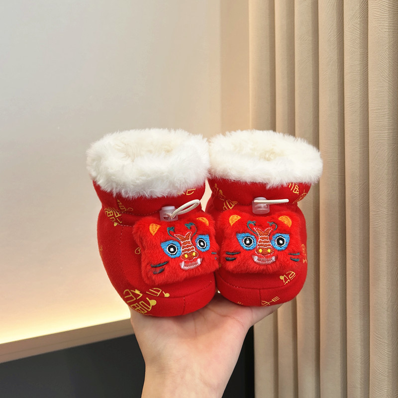 Σετ βρεφικά παπούτσια με επένδυση φλίς και κάλτσες — παχιά σόλα από βαμβάκι, επάνω μέρος από βαμβάκι, αντιολισθητικά και ζεστά, για 6–12 μηνών