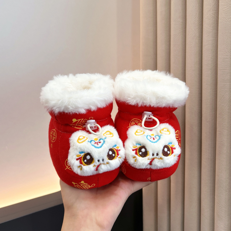 Σετ βρεφικά παπούτσια με επένδυση φλίς και κάλτσες — παχιά σόλα από βαμβάκι, επάνω μέρος από βαμβάκι, αντιολισθητικά και ζεστά, για 6–12 μηνών