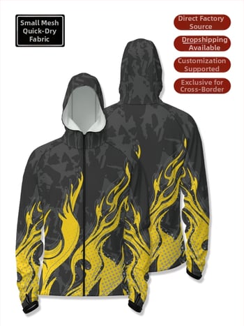 Cămașă de pescuit outdoor cu glugă, fermoar în față, uscare rapidă, croială slim, 100% poliester