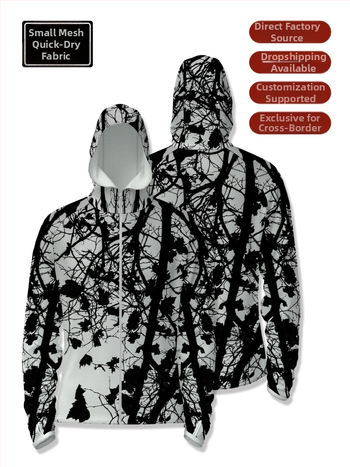 Cămașă de pescuit outdoor cu glugă, fermoar în față, uscare rapidă, croială slim, 100% poliester