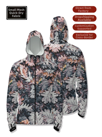 Cămașă de pescuit outdoor cu glugă, fermoar în față, uscare rapidă, croială slim, 100% poliester