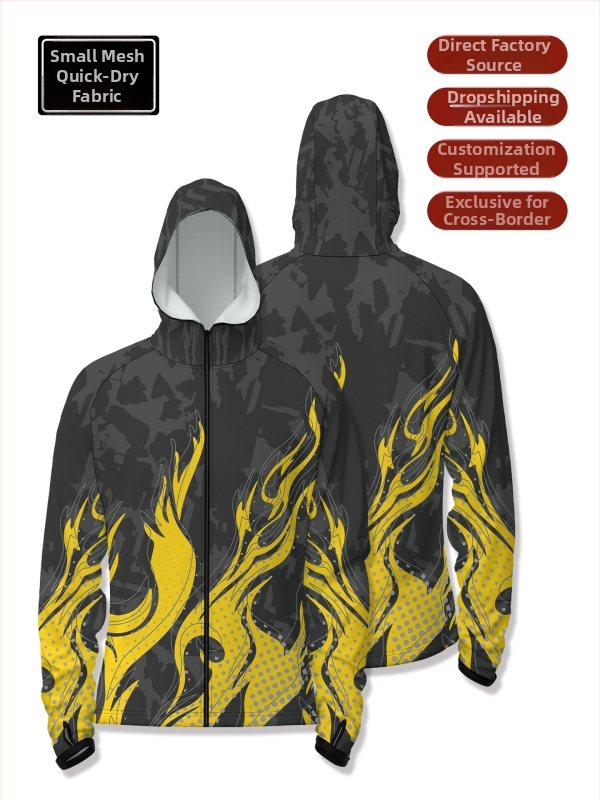 Športová rybárska košeľa s kapucňou, rýchloschnúca, úzky strih, predný zips, 100% polyester