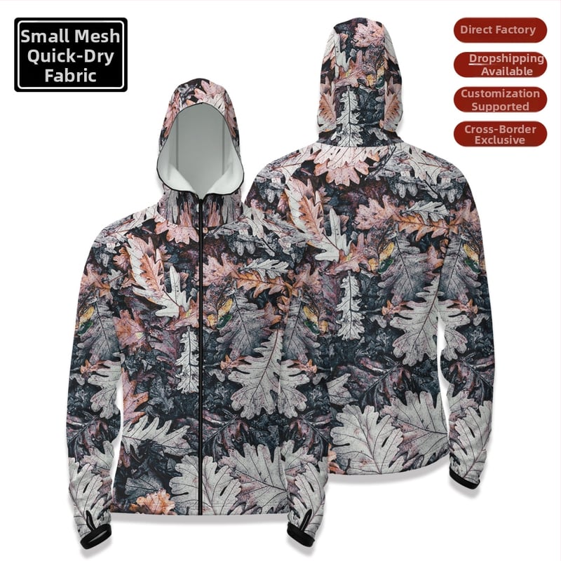 Cămașă de pescuit outdoor cu glugă, fermoar în față, uscare rapidă, croială slim, 100% poliester