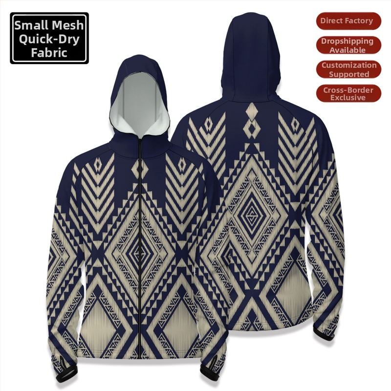 Cămașă de pescuit outdoor cu glugă, fermoar în față, uscare rapidă, croială slim, 100% poliester