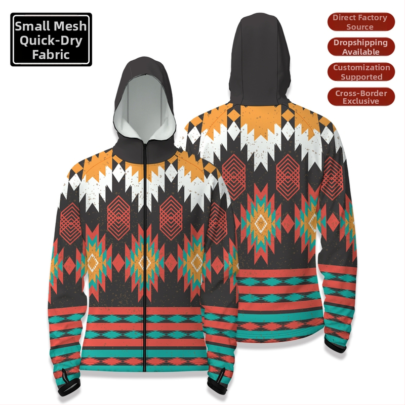 Cămașă de pescuit outdoor cu glugă, fermoar în față, uscare rapidă, croială slim, 100% poliester