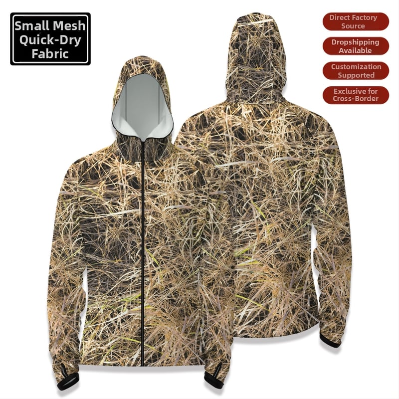 Cămașă de pescuit outdoor cu glugă, fermoar în față, uscare rapidă, croială slim, 100% poliester